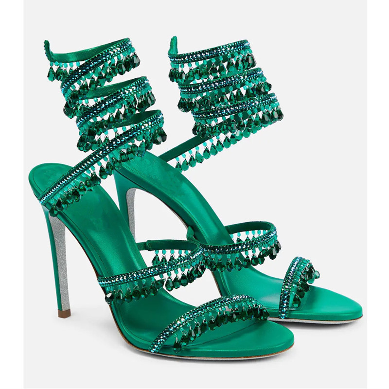 Ankle Strap Heels - Sandálias de salto alto com franjas