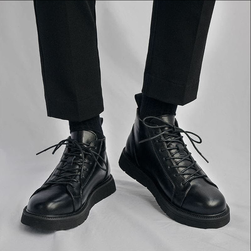 Women Shoes Hong Kong - Outono couro preto alta superior bonito