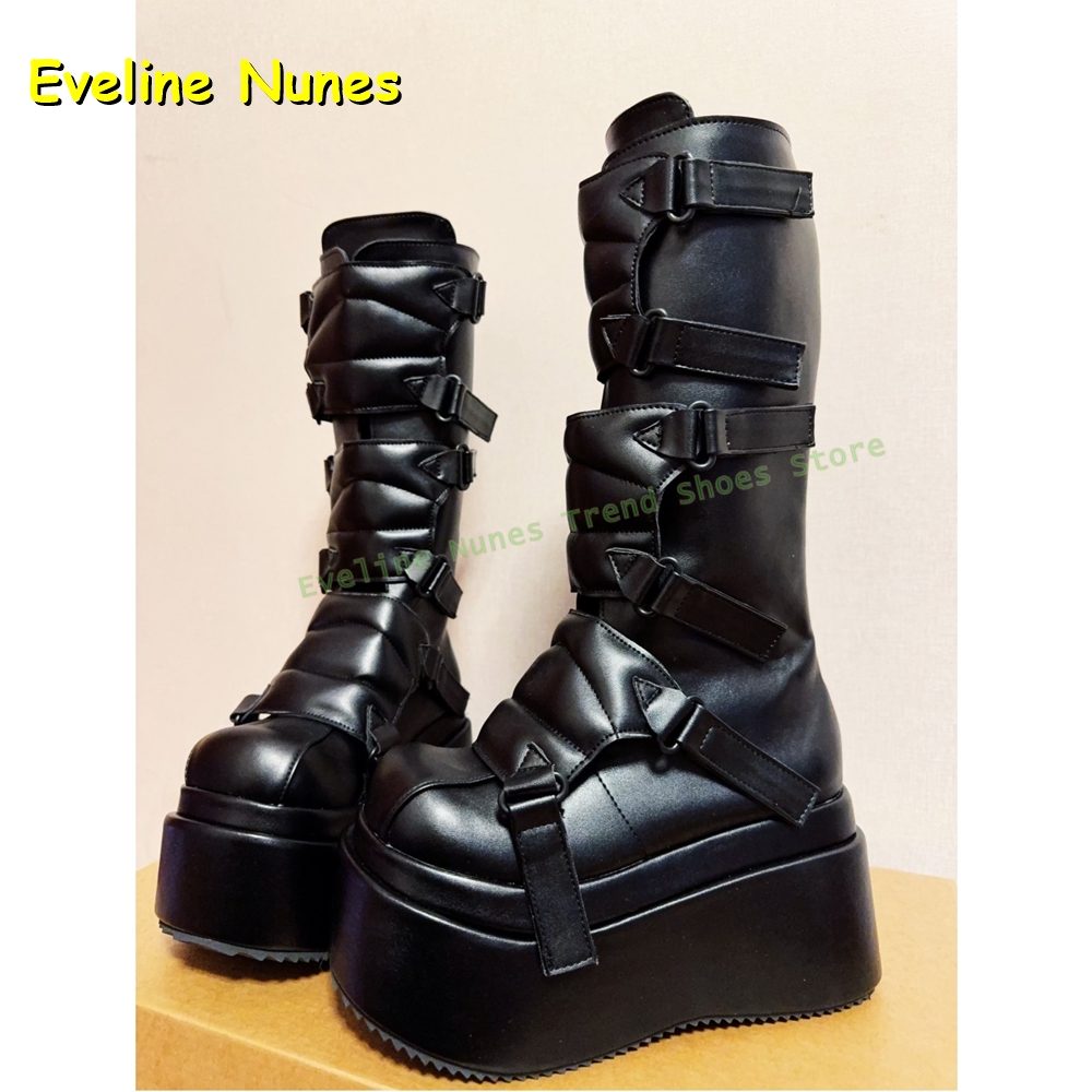 Women'S Shoes Y2K - Fivela preta cyberpunk y2k joelho botas