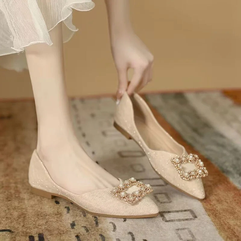 Women Shoes Quick Delivery - Calçados femininos champanhe fivela quadrada dama