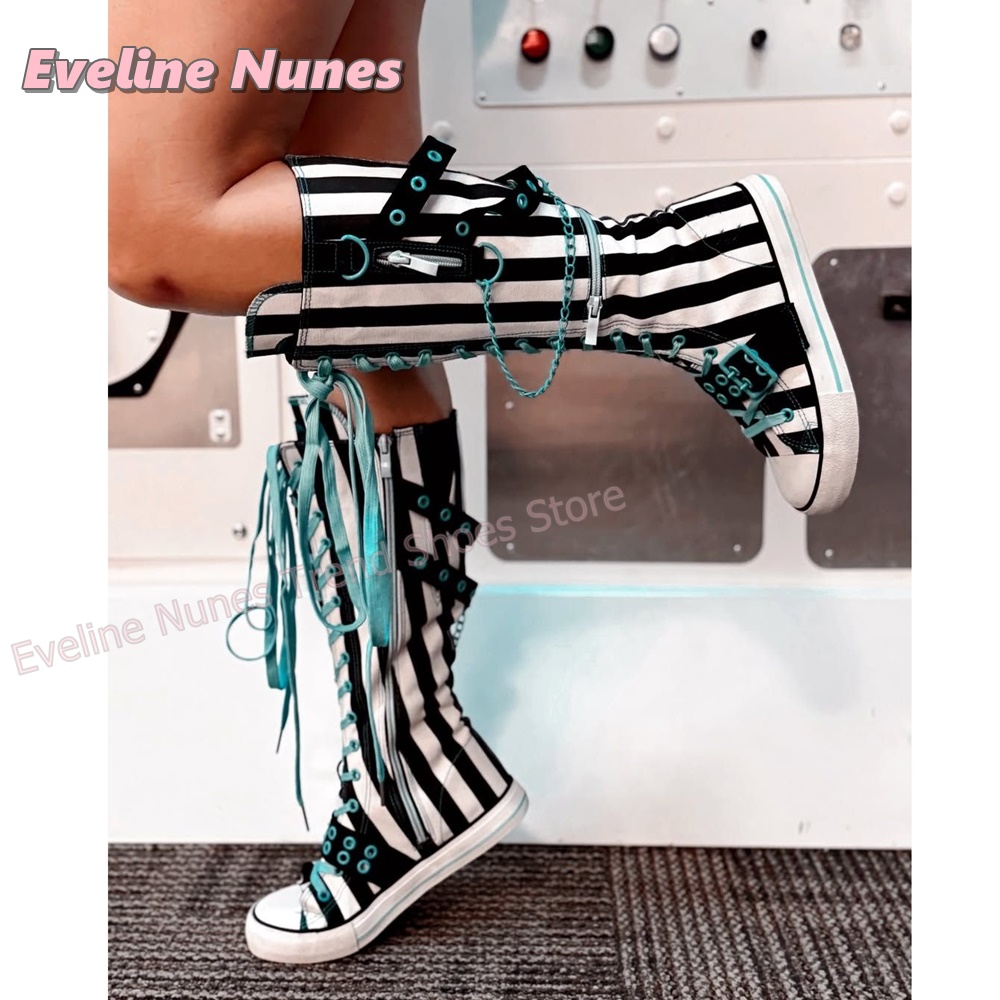 Botas de lona listradas gótica - Women'S Shoes Y2K avaliação e preço