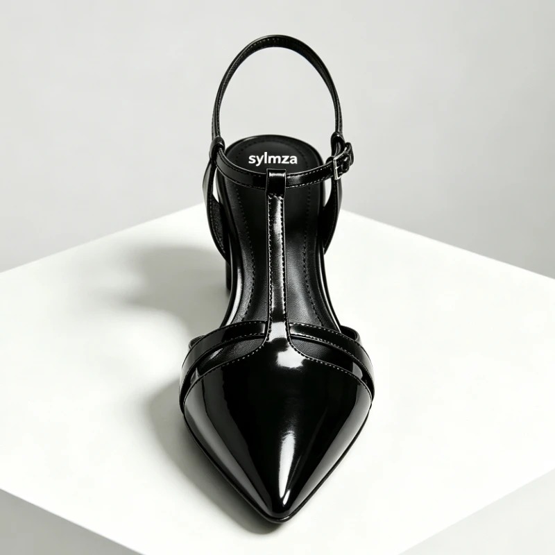 Couro de patente gatinho salto - Ankle Strap Heels avaliação e preço